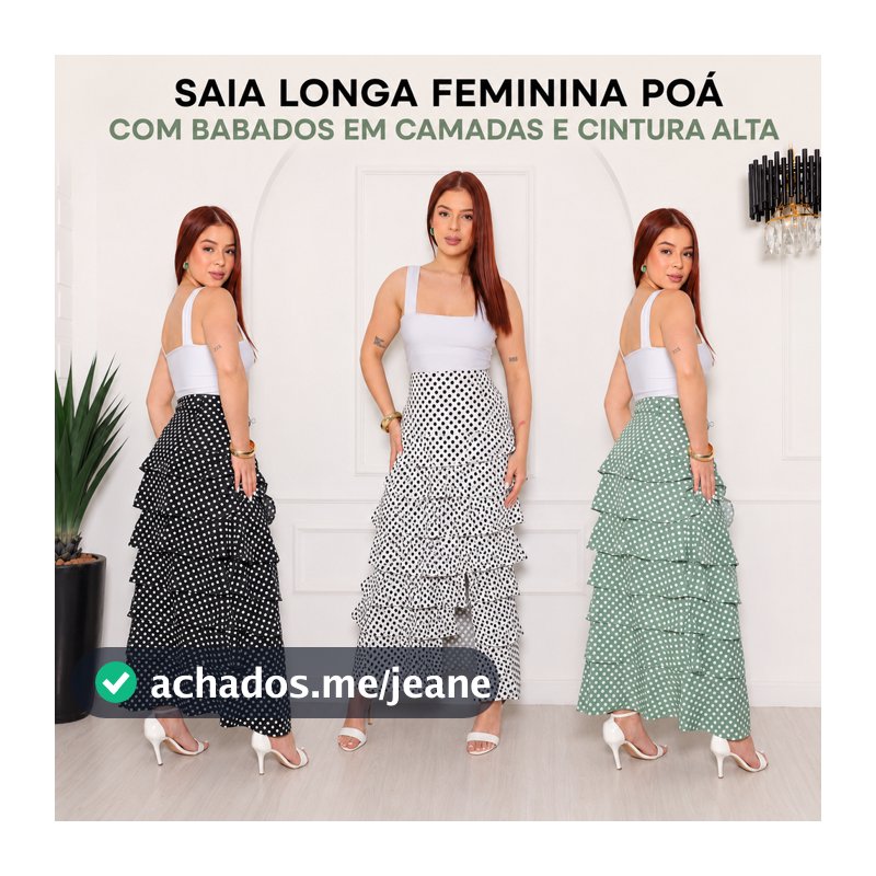Saia Midi em Poá com Fenda Lateral