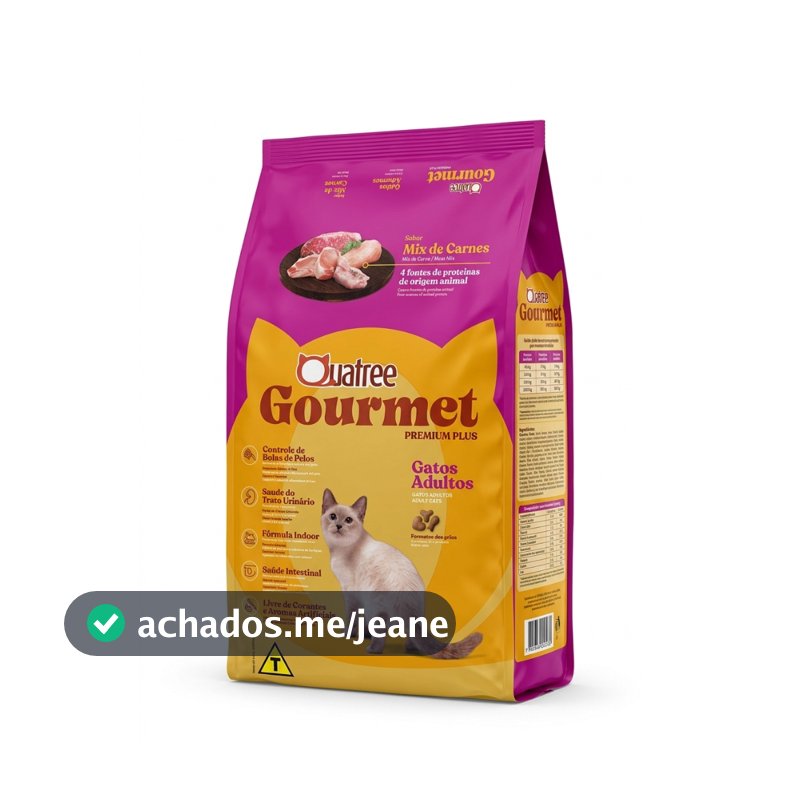 Ração Quatree Gourmet Gatos Adultos Mix de Carnes 10,1kg Premium Sem Corantes Controle Bolas de Pelo Trato Urinário