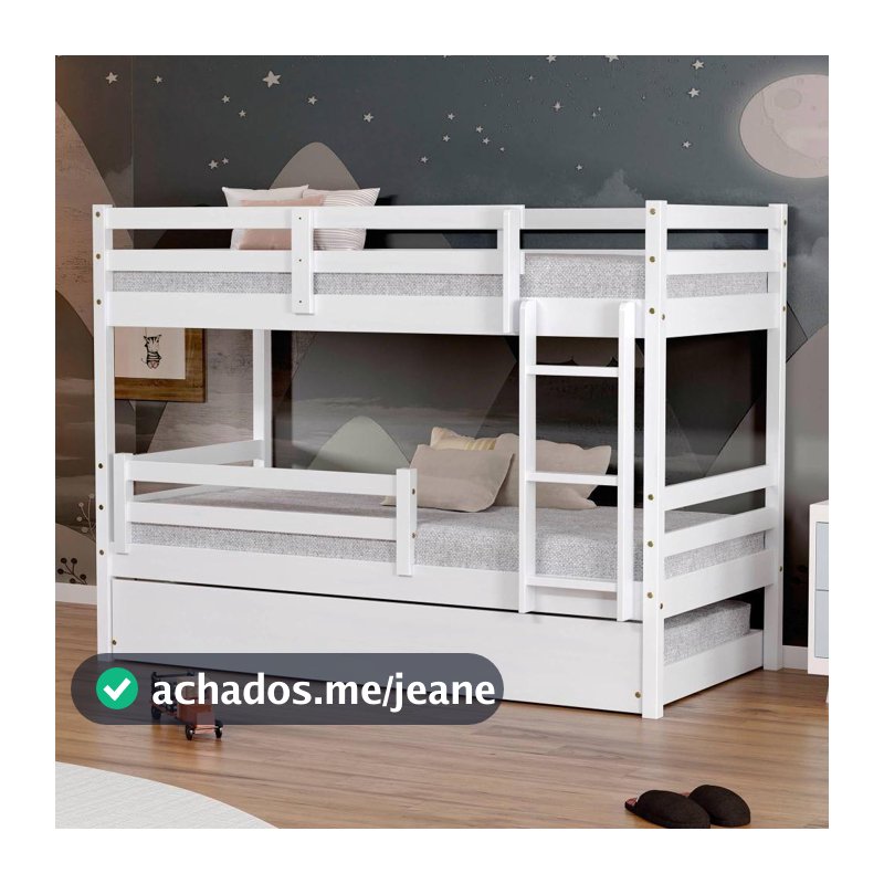Treliche Solteiro Eco Com Grade De Proteção Madeira Maciça Branco Mobilistore