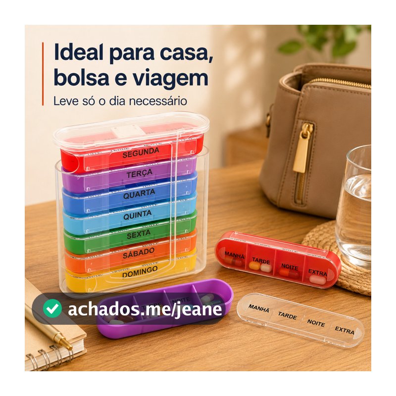 Organizador de Comprimidos Semanal com 7 Caixas e 4 Compartimentos por Dia Portátil