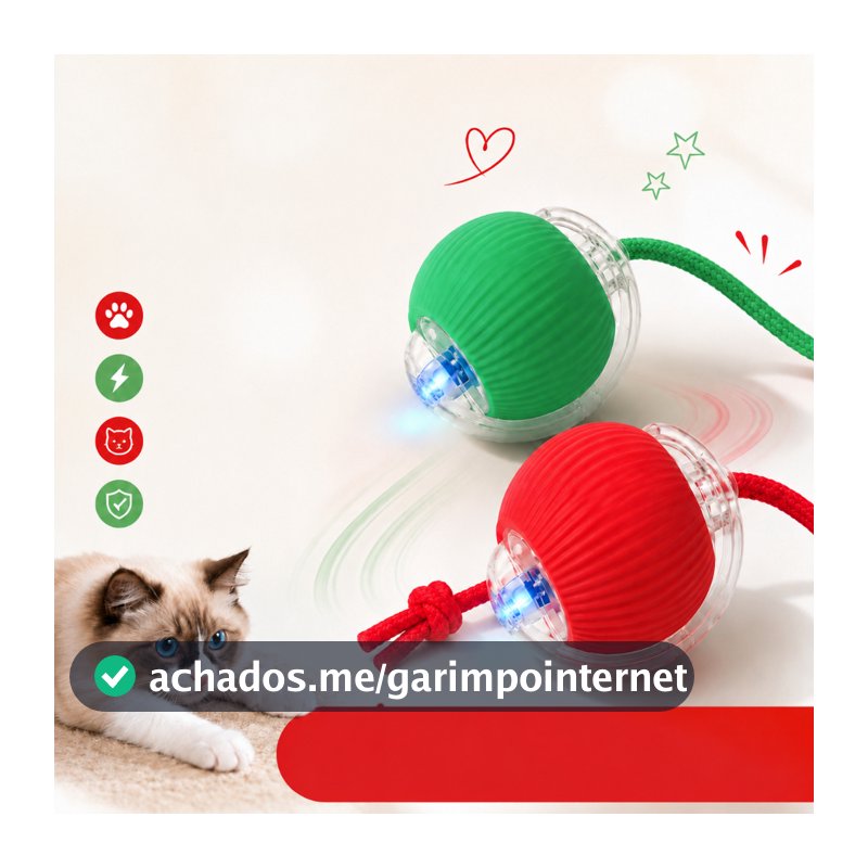 Brinquedo Inteligente Para Gatos e Cachorros Bola Automática Recarregável Com Cauda Interativa Pet Vermelho Verde