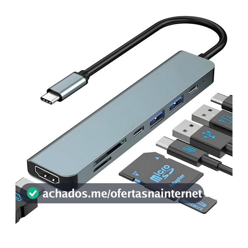 Hub Adaptador USB 7 Em 1 USB 3.0 USB 2.0 USB-C Expansor De Portas Alta Velocidade Para Notebook PC MacBook Plug Play