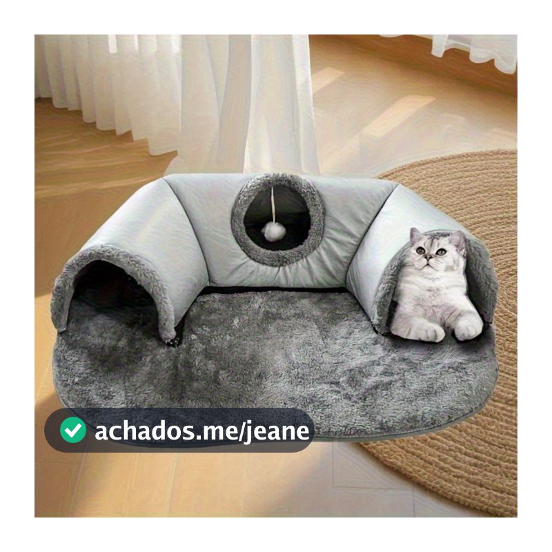 Cama de túnel para gatos 2 em 1 com cama removível para gatos de até 4 kg-Casa confortável e divertida