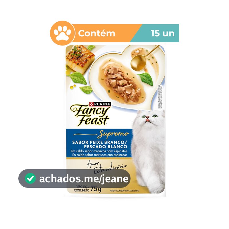 Ração Úmida Fancy Feast Supremo Peixe Branco 15x75g