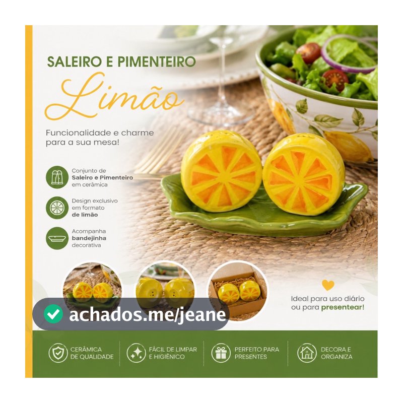 Saleiro e Pimenteiro Cerâmica Limão Siciliano Decorativo Mesa Posta Cozinha