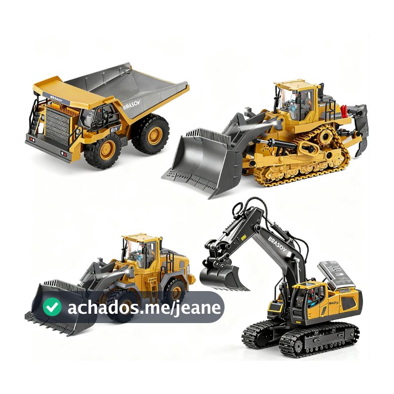 BRASOY Conjunto Brinquedos Máquinas Construção Escavadeira Carregadeira Trator Caminhão Basculante