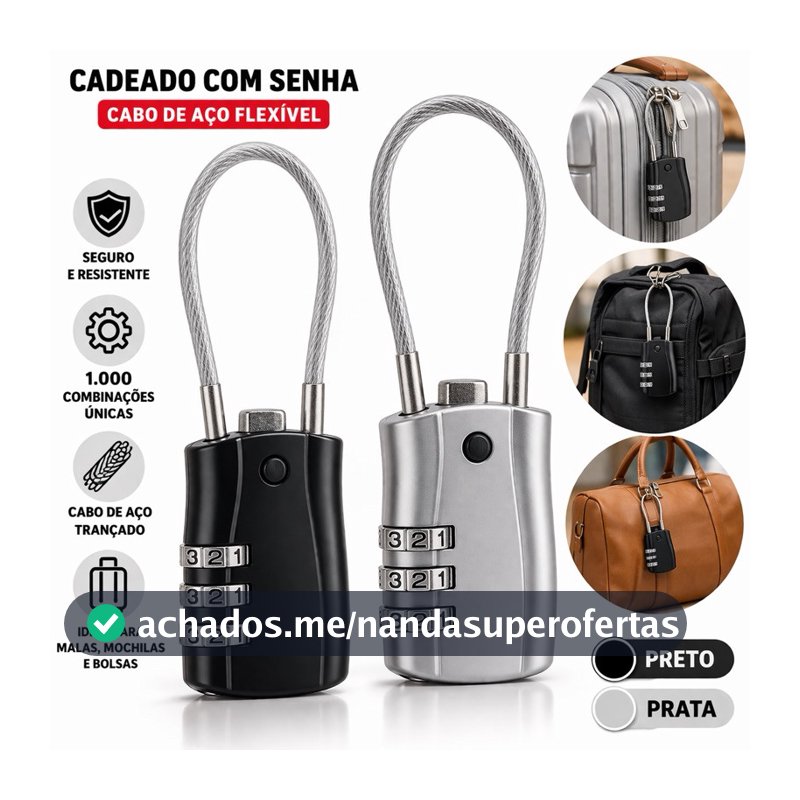 Cadeado  Senha Cabo Aço Mala Viagem Anti-Furto Bagagem Academia