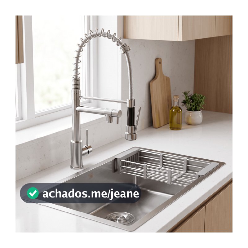 Cuba Gourmet Grande 58CM Inox 304 Para Bancada Cozinha Com Válvula e Escorredor Retrátil Acabamento Escovado Premium