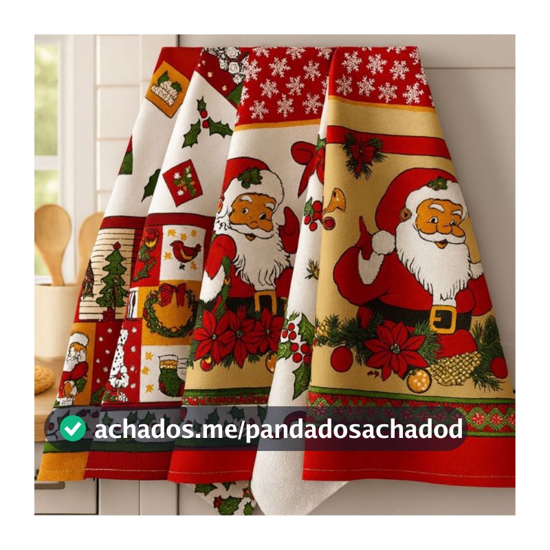 kit com 5 Panos de Prato Grande Estampadão  Cozinha variado e Natal Festa Fim de Ano Brinde Decoração  Papai Noel Oferta