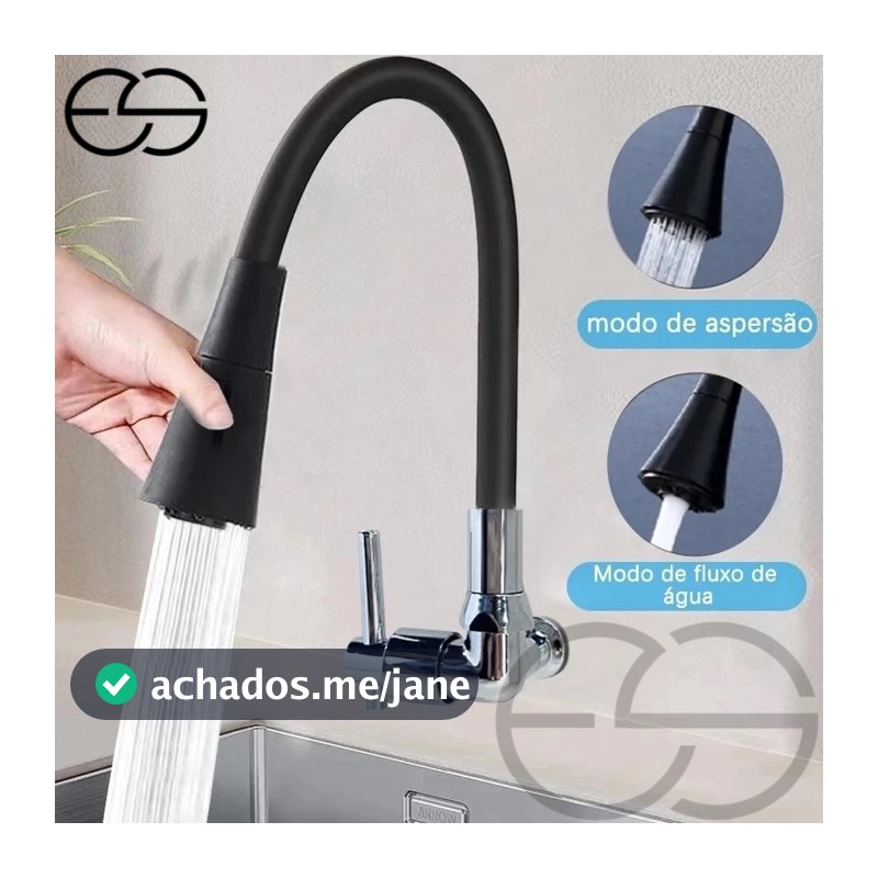 Torneira Gourmet Flexível Cozinha Parede Vertical Preto Prata ES