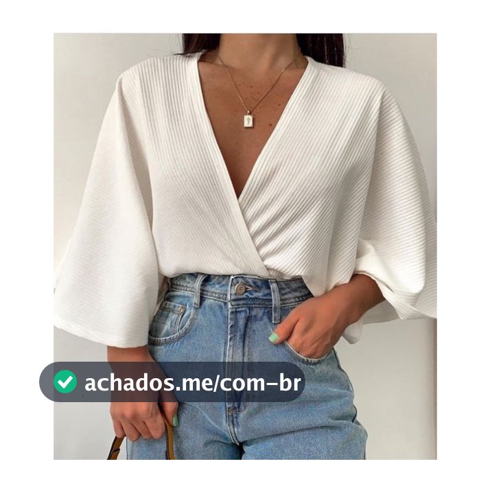 Blusa Feminina Transpassada Manga Morcego em Malha Canelada Premium