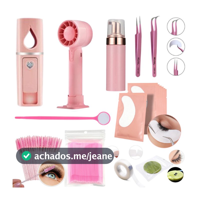 Kit Iniciante Extensão Alongamento De Cilios Nano Vaporizador Ventilador Escovinha Microbrush Pinça