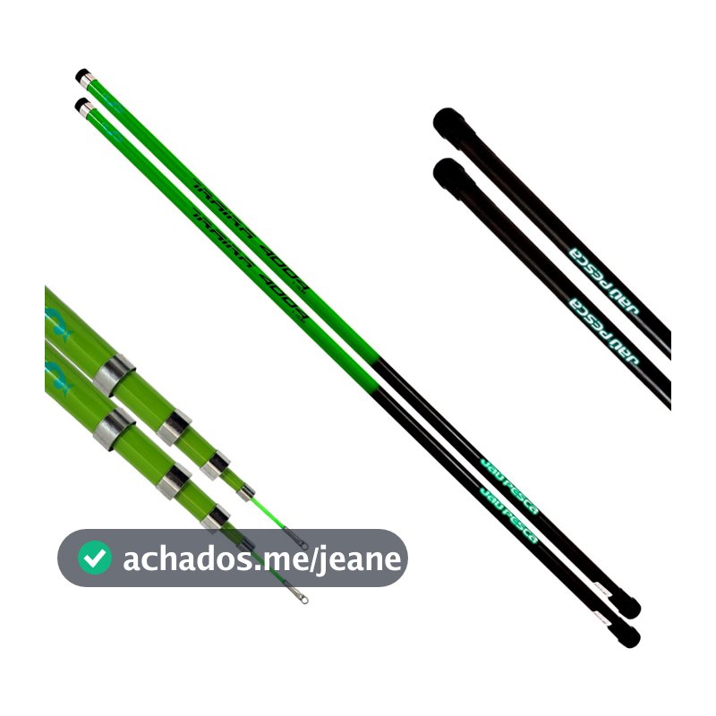 Kit 02 Vara Telescópica Gomo Longo JP Traira 4,00m Verde Jaú Pesca