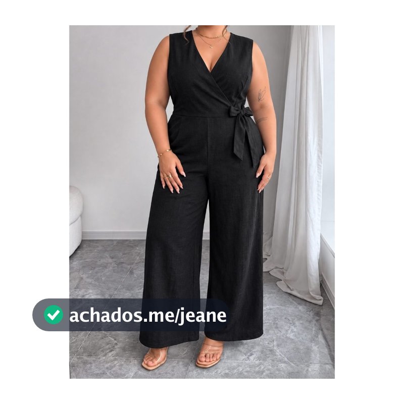 Macacão Plus Size Linho Feminino Decote Transpassado Elegante Social Estiloso