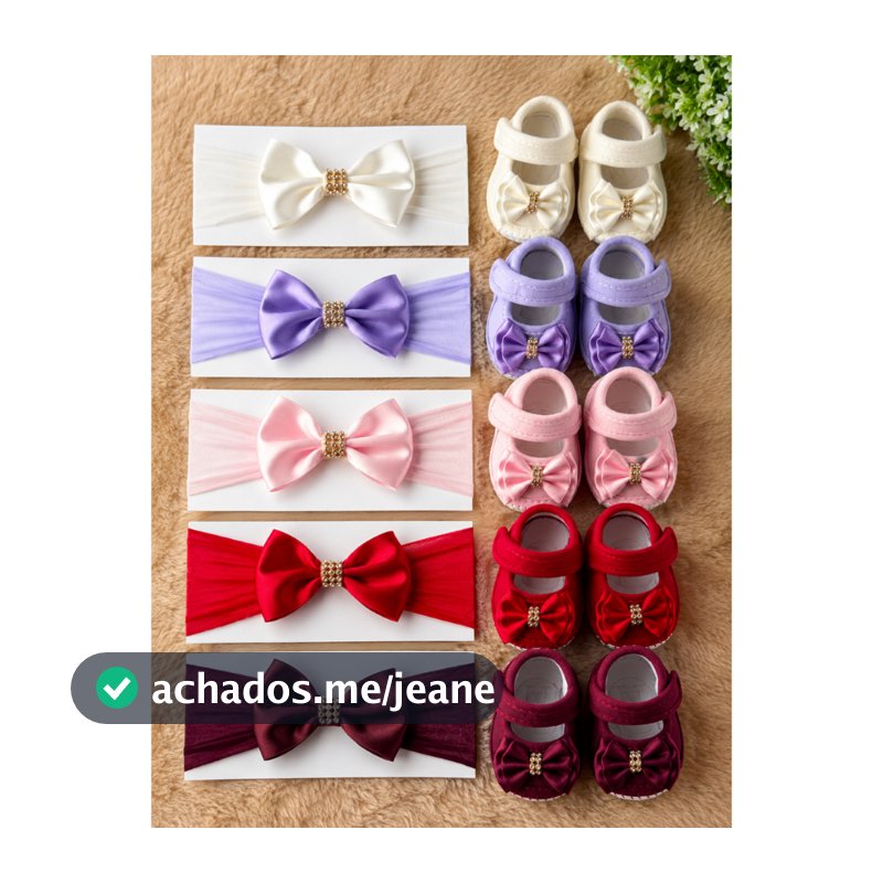 Kit Laço e Sapatinho Bebê Menina Recem Nascido (6 pares de sapato, 6 laços)