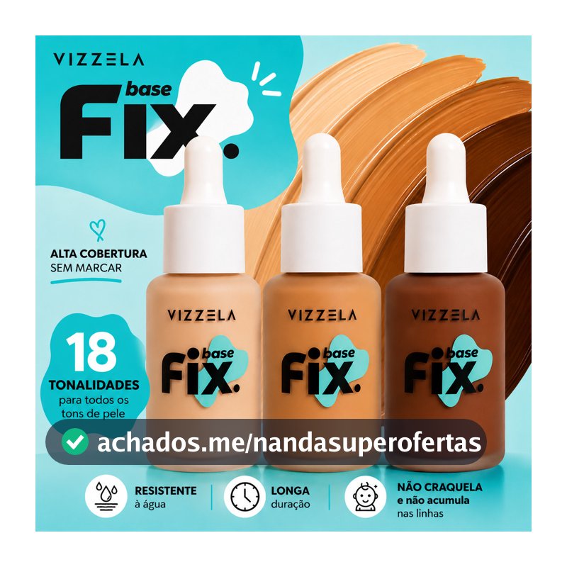 Base Líquida Fix Vizzela 30ml Média Cobertura Matte Base Maquiagem Pele