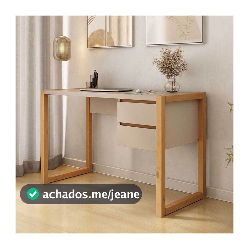Mesa Home Office 120 cm Cashmere Fendi Madeira 2 Gavetas Belinda