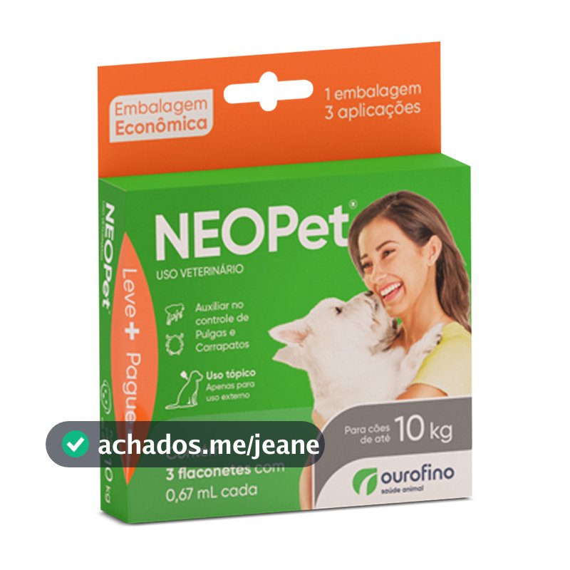 Antipulga Neopet C/ 3 Pipetas Caes Ate 10kg 0,67ml Ouro Fino