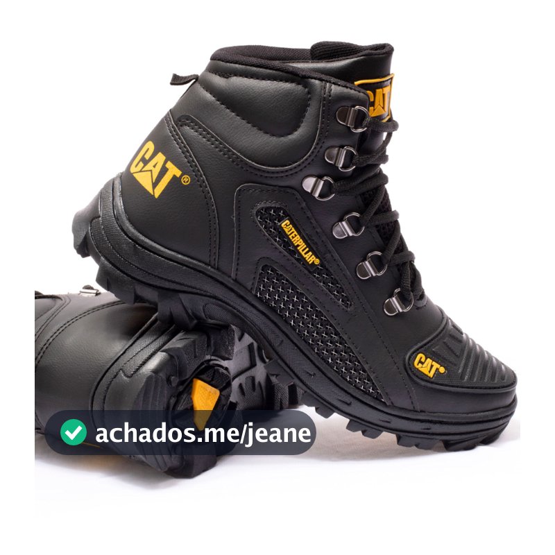Bota CAT Coturno Preto Palmilha Gel Ortopédica Couro Masculino Promoção Envio Rápido