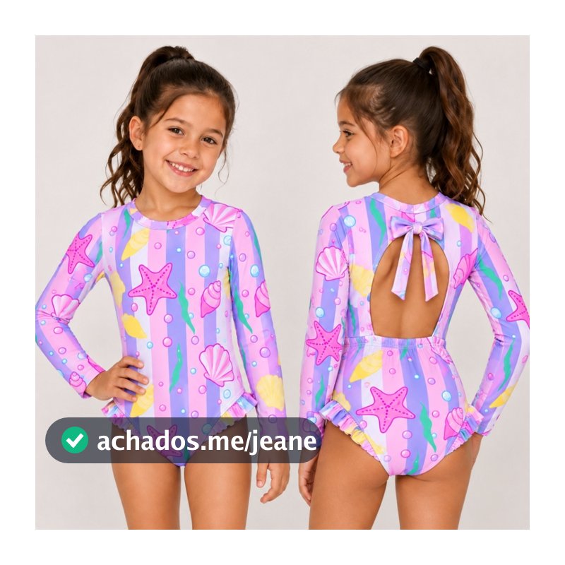 Maiô Infantil Manga Longa Infantil Menina 2 ao 10 / Moda Praia Piscina Verão Sereia Biquini Infantil Maio Menina