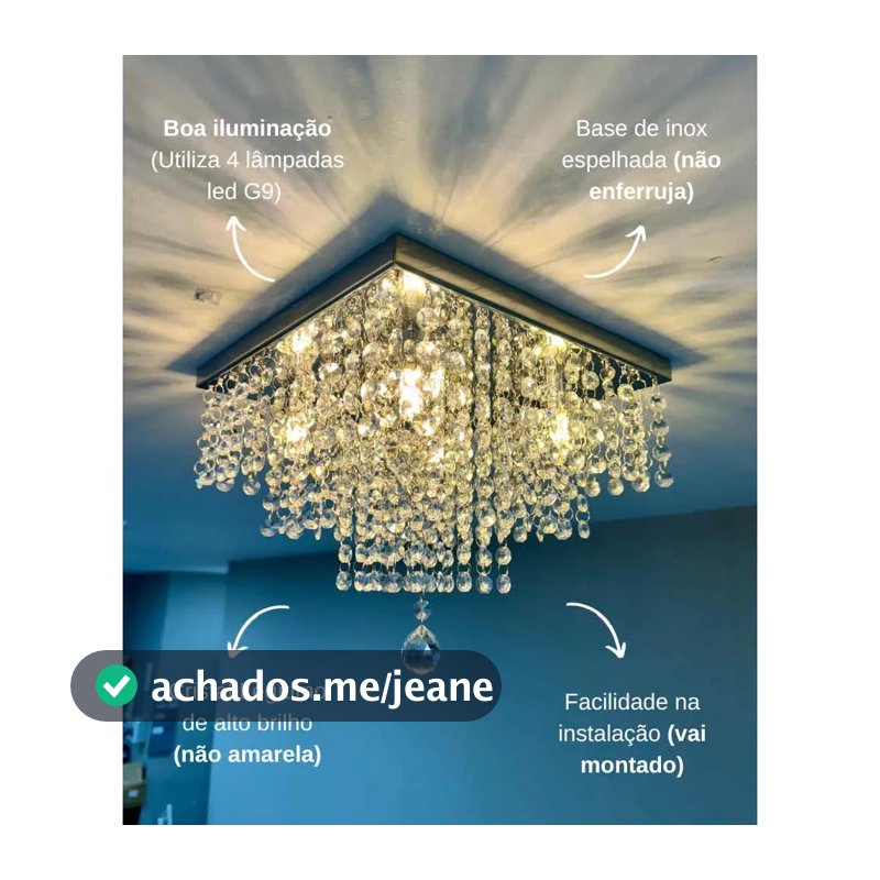 Lustre de Cristal K9 30x30cm Montado C/ LED Para Sala de Estar Jantar Pendente Moderno Decorativo