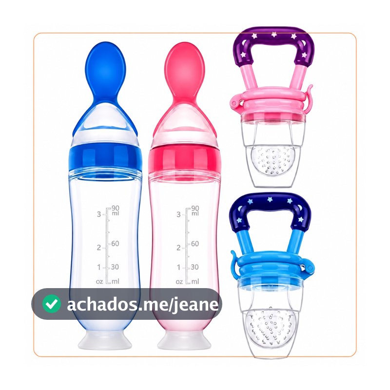 Alimentação Infantil Chupeta Mordedor Porta Frutas e Mamadeira de Silicone com Colher Dosadora Bebê
