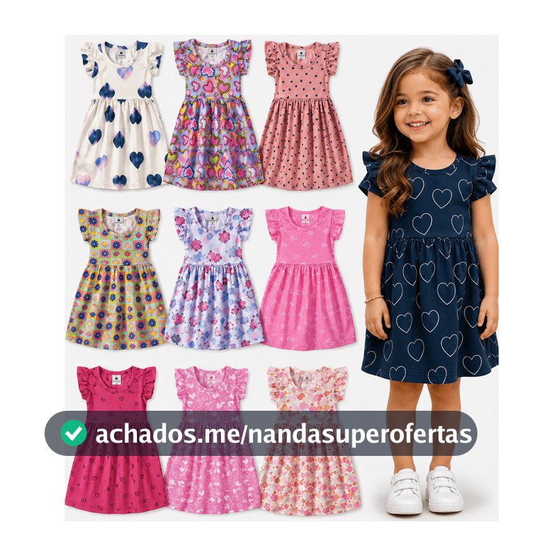 Kit Vestido Infantil Menina com até 6 Peças – Tamanhos 1 a 10 Anos - Vestido Infantil com e sem Manguinha (Sortido)