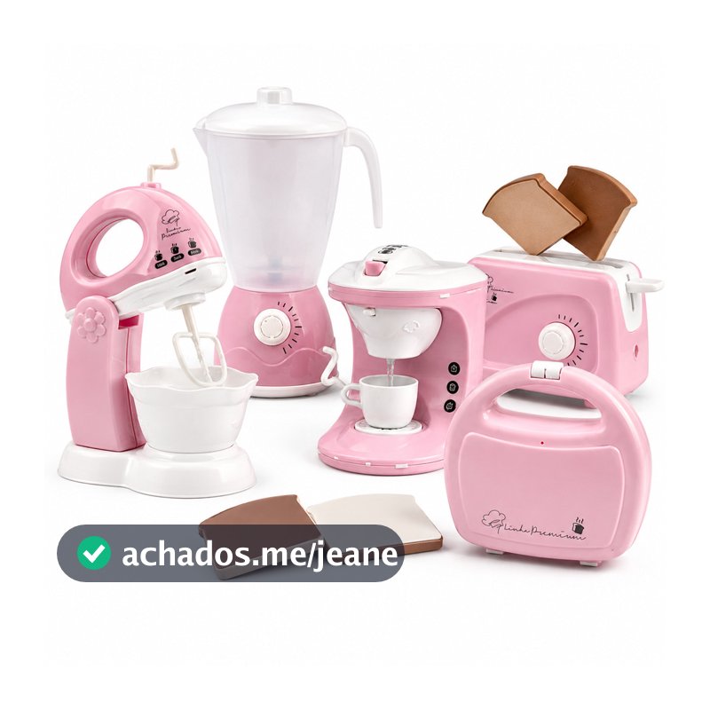 Kit Cozinha Infantil 5 Peças Faz de Conta Cafeteira Sai Água Torradeira Pula Pão Rosa