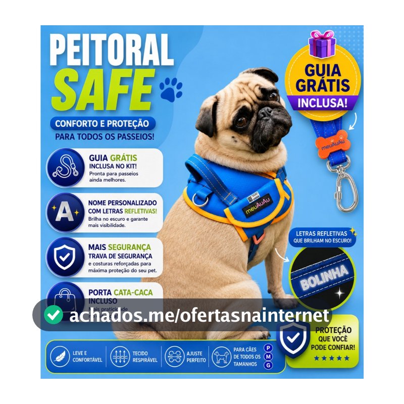 Coleira Peitoral 4 em 1 Peitoral + Guia Grátis  + Cata Caca + Nome Personalizado