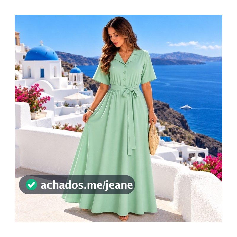 Vestido Longo Feminino  Chemise Acinturado com Botões e Faixa Ajustável Moda Evangélica Elegante Premium