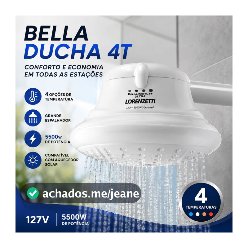 Chuveiro Lorenzetti Bella Ducha 4T 127V 5500W Branco 4 Temperaturas Conforto e Economia