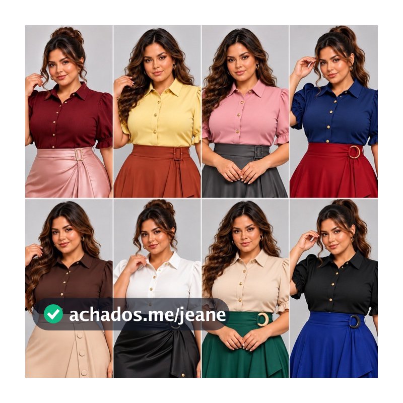 Camisa Feminina Duna Plus Size Manga Bufante Social Elegante Botões Dourados Moda Evangélica Casual Chique