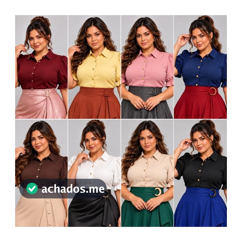 Camisa Feminina Duna Plus Size Manga Bufante Social Elegante Botões Dourados Moda Evangélica Casual Chique
