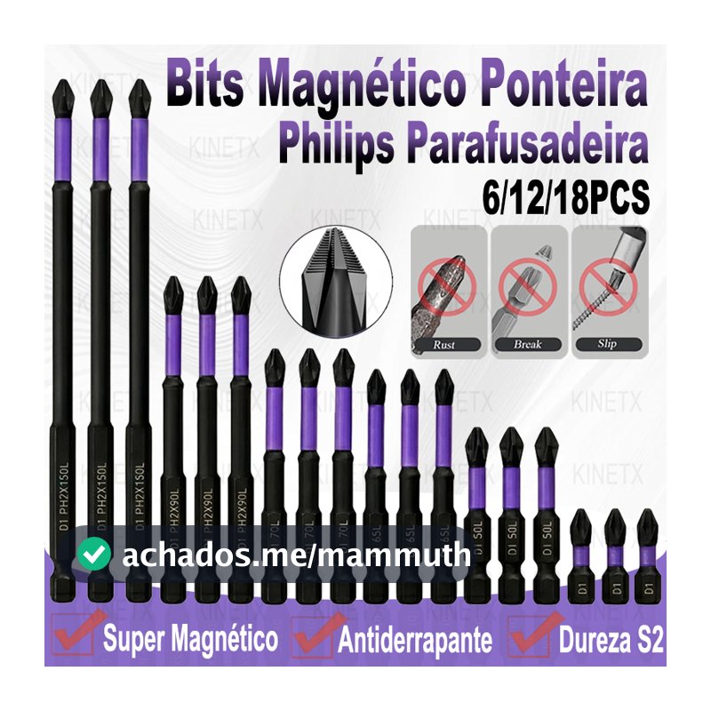 Jogo De Bits Magnéticos PH2 6/12/18 Peças Antiderrapante Aço S2 Para Parafusadeira De Impacto