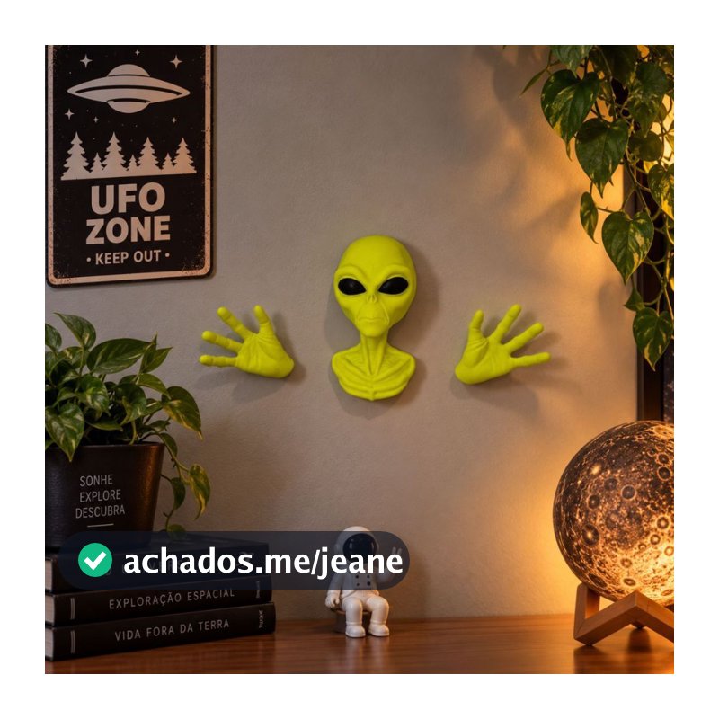 Alienígena Decorativo de Parede com Cabeça e Mãos  Efeito Estilo 3D