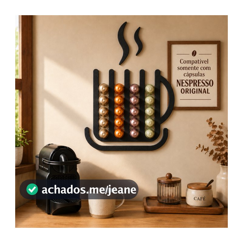 Porta Cápsulas NESPRESSO ORIGINAL de Parede Formato Xícara 20 Cápsulas Sem Furos com Fita Dupla face