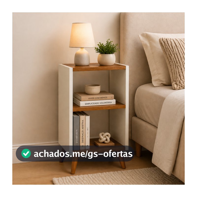 Mesa de Cabeceira Lateral Pequena Retrô 2 Nichos Moderna Compacta Quarto Decorativa Multiuso