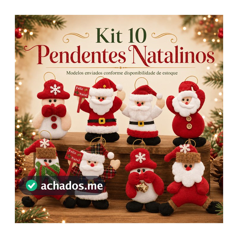 10 Pendentes Sortidos Natalinos 12cm Boneco de Neve e Papai Noel Enfeites para Guirlanda e Árvore de Natal
