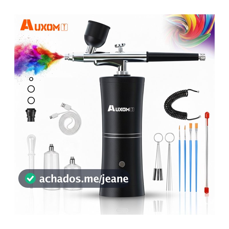 AUXOM Kit Aerógrafo Compressor Sem Fio Portátil Bivolt Multiuso Para Unhas Barber e Decoração