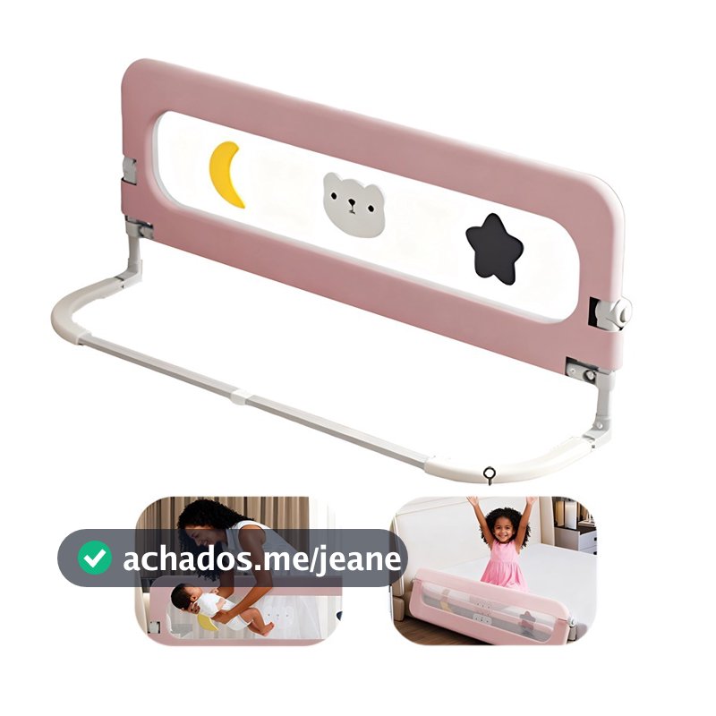 Grade de Cama com Proteção Infantil com Tela de Segurança 1,2m 1,5m 1,8m 2m Rosa / Cinza