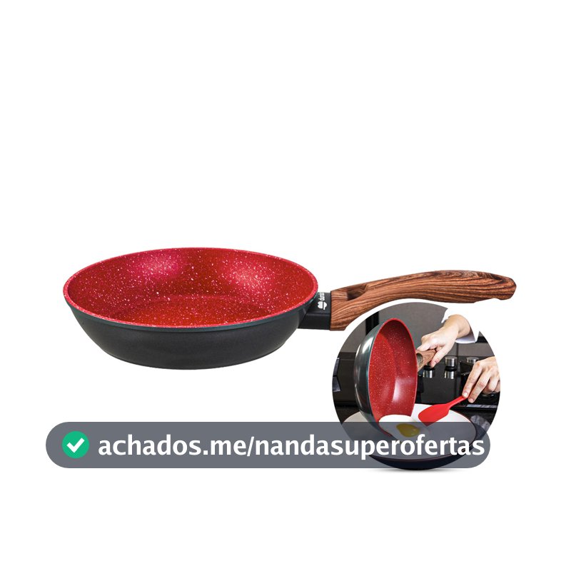 Frigideira Cerâmica Antiaderente N22 Red Marble Indução Fogão Cooktop Vermelho Duralar
