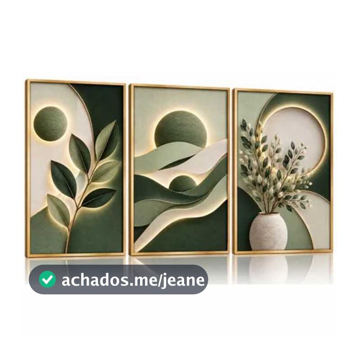 Kit 3 Quadros Arte Floral 3D Dourado Premium Decoração Sala De Estar Moderna Elegante Luxo