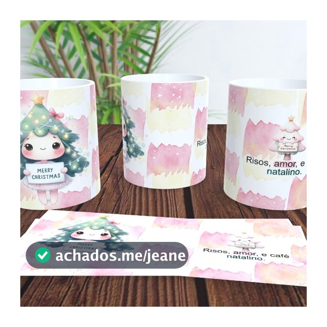 Caneca Natal Porcelana 325 ml Menina Árvore Risos Amor Café 1 Unidade