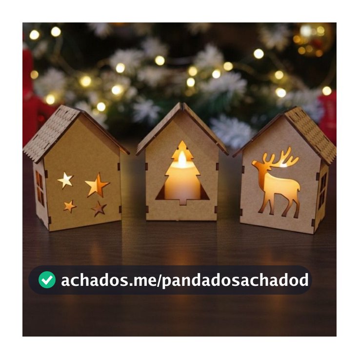 Kit 3 Casinhas Natal Natalino MDF Enfeite Decoração Arvore Luz Vela Led