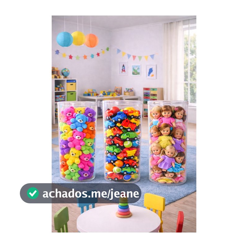 Organizador Porta Brinquedos Infantil Transparente 80cm Altura | Cilindro para Bonecas, Carrinhos, Pelúcias e Bolas
