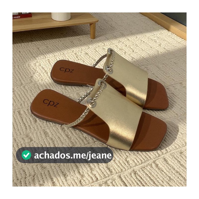 Sandalia Rasteira Feminina Tiras Trançadas com Enfeite Elegante Confortável Leve Bico Quadrado Casual Verão Slide
