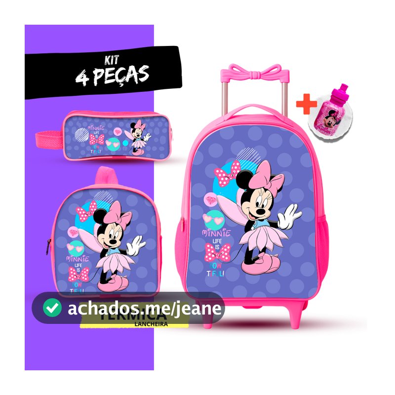 Kit Mochila Escolar Minnie + Lancheira Térmica + Estojo