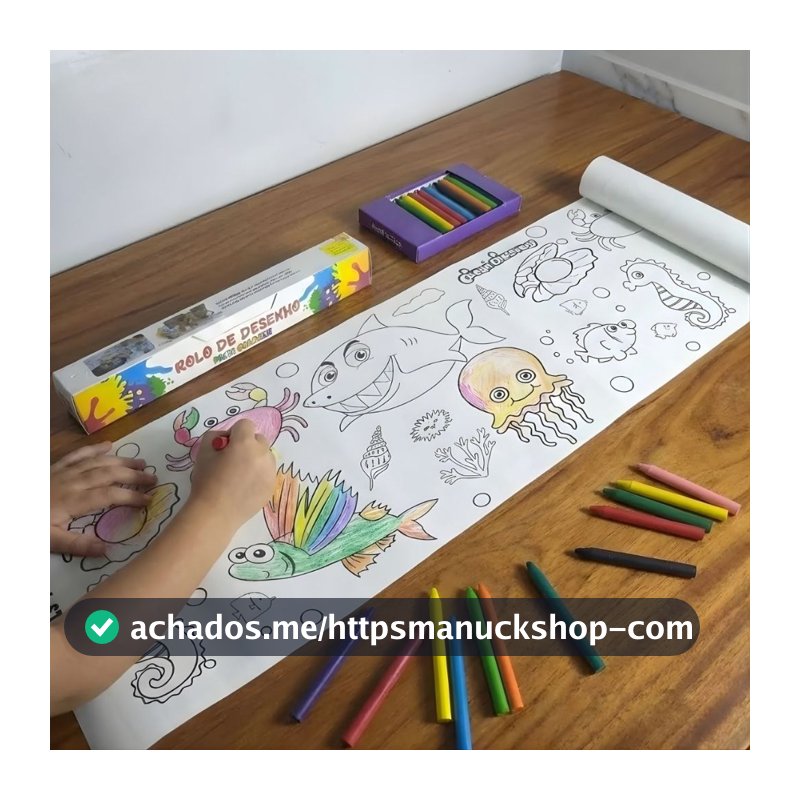 Rolo de Desenho Colorir Com Cola e Sem Cola Livro Desenho Infantil 30cm x 3m Desenhos Colorir