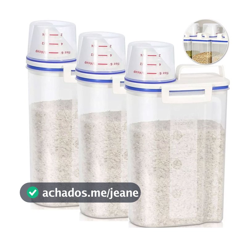 Kit 3 Pote Hermético Com Medidor Dispenser Cereais Grãos