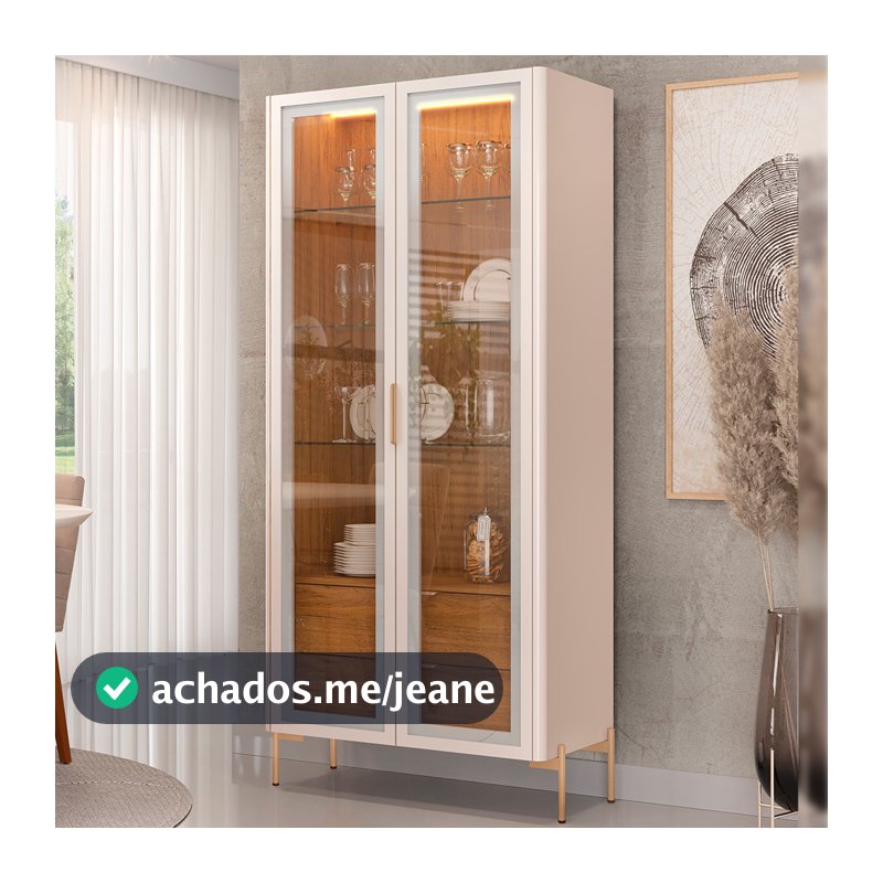 Cristaleira Para Sala De Jantar Bar Adega 02 Portas Tarsila D05 Off White Freijó- Lyam